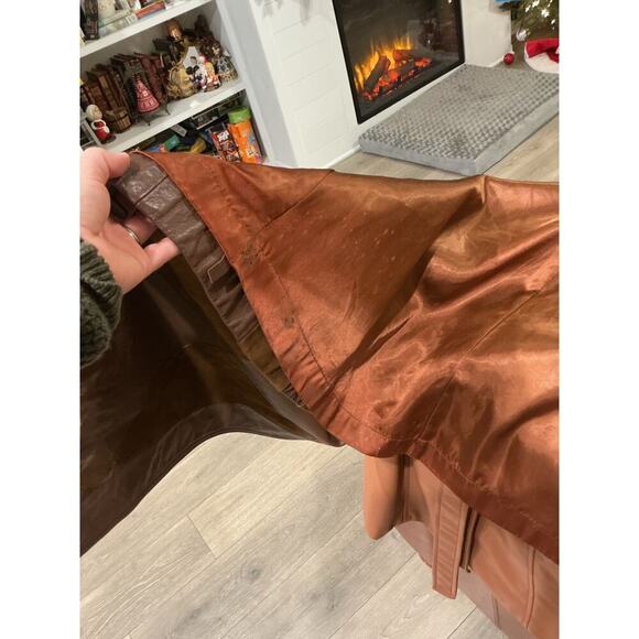 Vintage Womens Long Leather Suede Patchwork Trench Coat Size 16 Western Cowboy - Picture 12 of 13